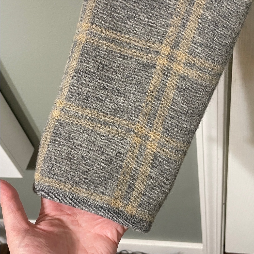Rena Rowan Vintage 100% Wool Plaid Sweater Jacket Button Down Tan & Gray Large - Picture 6 of 9